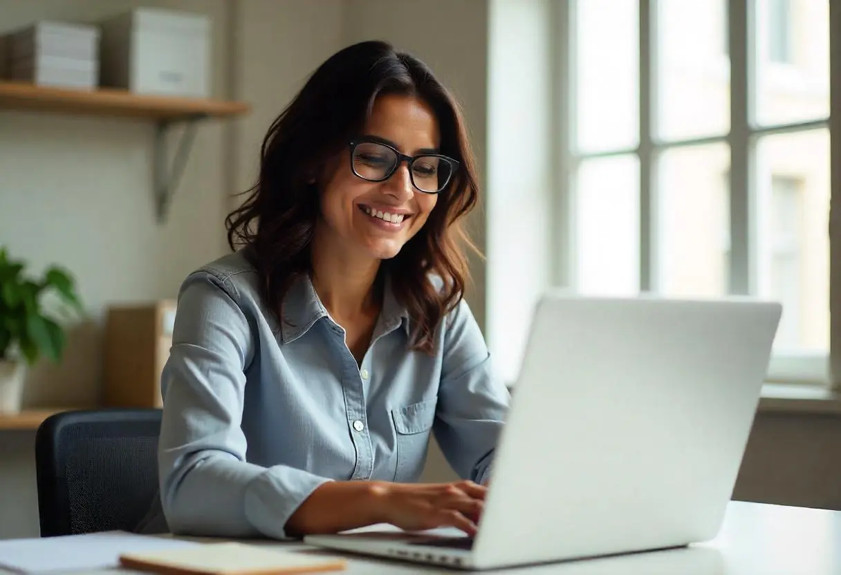 User working on laptop