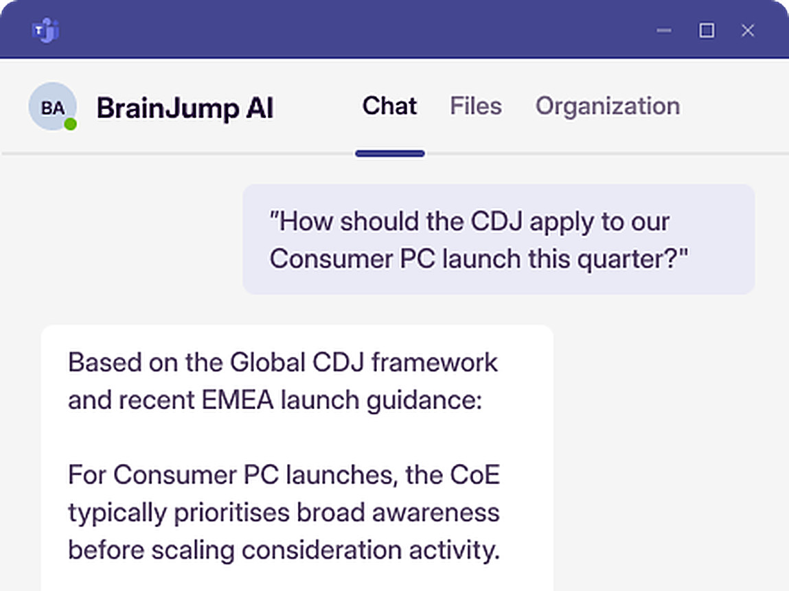 BrainJump AI answering inside Microsoft Teams
